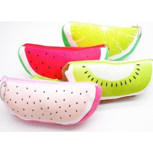 New Fashion Faux Rex Fur Cute Fruit Plush Toy Pencil Cases Velvet Pen Bags Stationery Kids Party Gift Woman Make Up Cosmetic Bag