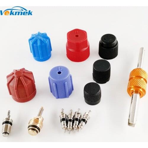 14pcs AC System Service Kit A/C System Cap & Valve Cores & Remover Auto Rapid Seal Kit Car Air Conditioning Parts Installer Tool