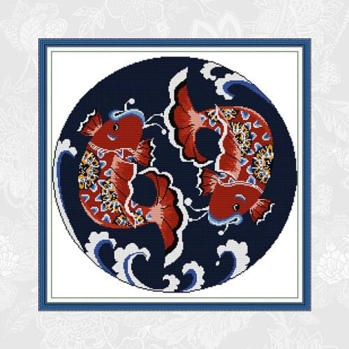 Auspicious Carp Cross Stitch Partten Printed on Canvas DIY Embroidery Sets DMC Handwork Needlework Crafts Cross Stitch Kits