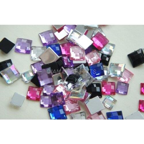 Set of 300pcs Fauceted Acrylic Square Bling Rhinestones/Gems mix 10-16mm