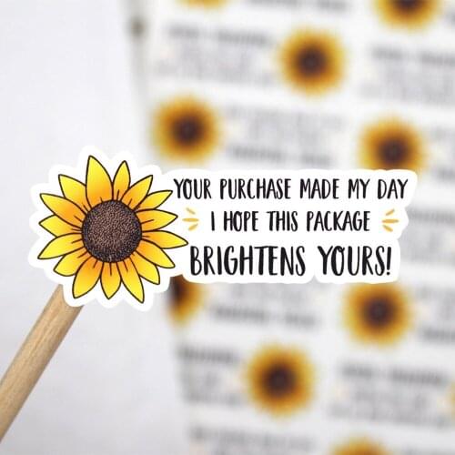 Your Purchase Made My Day Stickers, Sunflower Happy Mail Sticker,Personalize Social Media Stickers， Order Package Lable