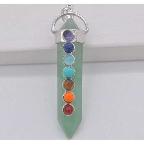 Natural Green Aventurine 7 Chakra Natural Stone GEM Pendant Hexagon Pendulum Women Jewelry S3117