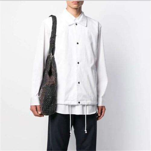 [custom] new Korean style trend mens top dark fashion plus-size shirt youth personality fake two casual shirts M-6XL