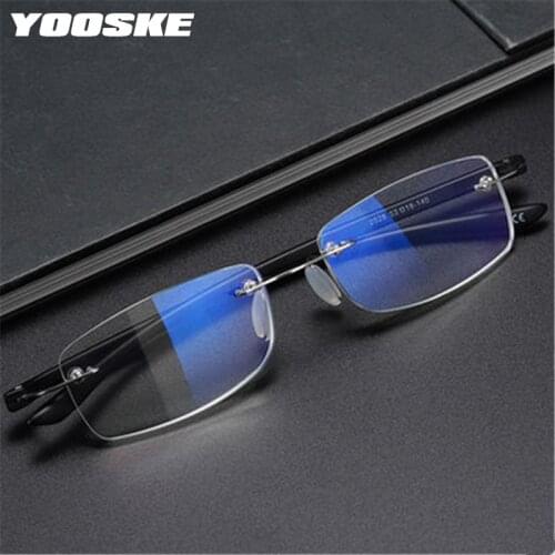 YOOSKE Anti-blue light Reading Glasses Women Men Rimless Ultralight Hyperopia Eyeglasses Diopter Presbyopic +1.0 1.5 2.0 2.5 3.0