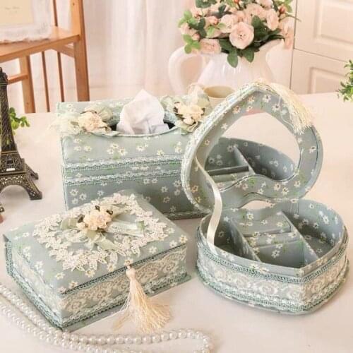 Creative Lace Cloth Jewelry Box Household Earrings Ring Dustproof Storage Box Tissue Box Delicate Jewelry Box Pumping Box