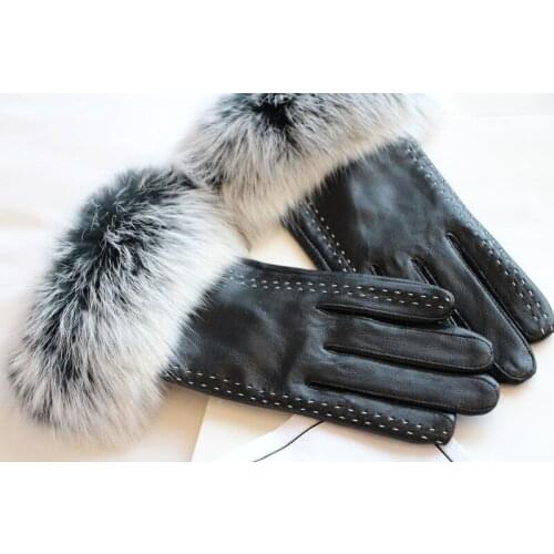 Rabbit Hair Sheepskin Gloves and Cashmere Lady Mouth White Fur Temperament Thickened Touch Screen