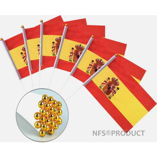 10PCS/LOT Handheld Spain Flags 14x21cm Flag Banner With 30cm Length Plastic Flagpole For Decoration Celebration Parade Sport