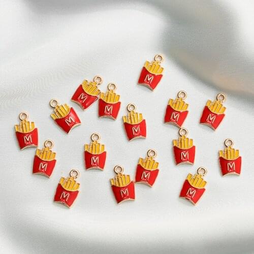 Sansango 10Pcs Enamel Charm French Fries Charms Pendants for Jewelry Making Accessories Necklace Earring Keychain Jewelry Making