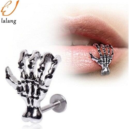 Hip Hop Rock Punk Skull Devil Hand Lip Piercing Jewelry Skeleton Labret Women Men Palm Stud Body Jewelry Christmas Gift