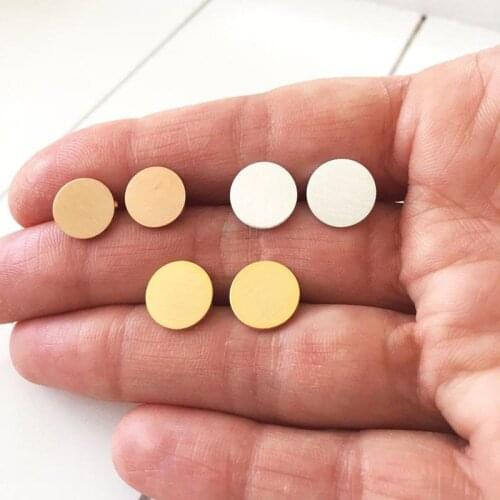 Rose Gold Color Disc Earings Fashion Jewelry Stainless Steel Small Circle Round Stud Earring Womens Party Accessories BFF Gifts