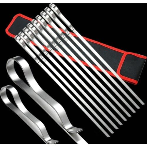 6PCS BBQ Skewers Stainless Steel Flat Kebob Barbecue Needle Long Meat Grilling Sticks BBQ Accessories Camping Tool 43cm/16.93"