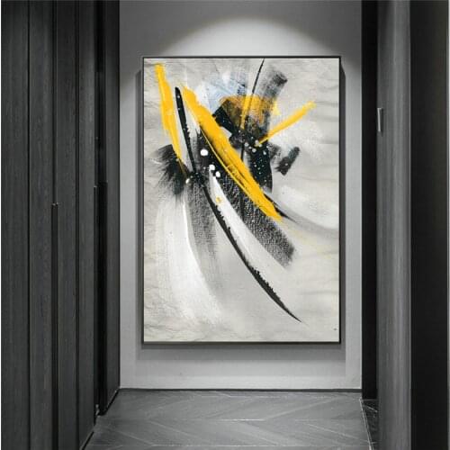 Modern Graffiti Art Abstract Yellow Feather Canvas Art Posters and Print Wall Art Pictures for Living Room Home Decor (No Frame)