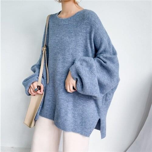 SuperAen Fashion Autumn Winter New O Neck Solid Color Sweater Warm Casual Loose Lantren Sleeve Women Sweater Pullovers