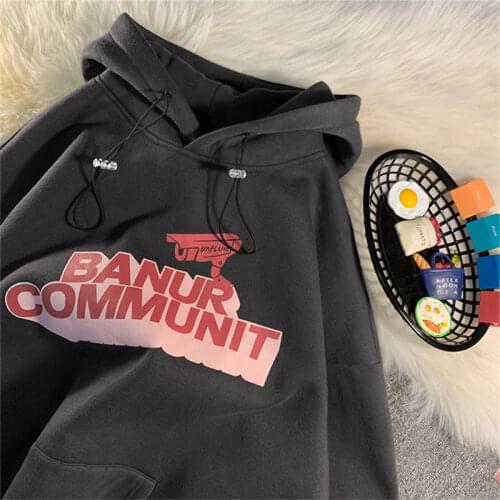 Cotton letters printed street style hoodie women oversized thick winter clothes Korean version loose couple jacket hoodie women