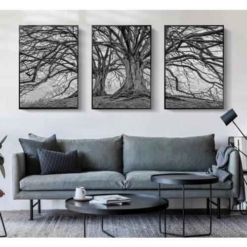 Triptych Diamond Painting Full Drill Square Mosaic Diamond Embroidery Black and White tree Wall Art Picture Of RhinestoneZP-500