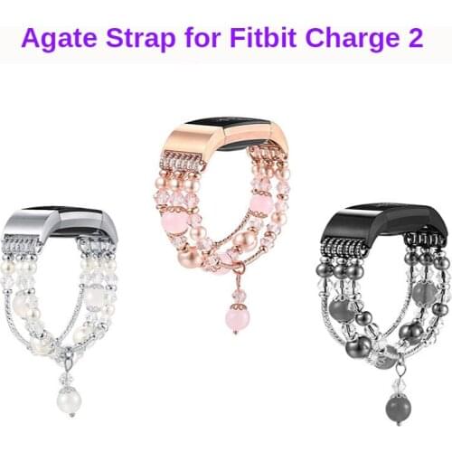 Jewelry Agate Wrist Strap for Fitbit Charge 2 Elastic Watch Bands for fitbit charge3 4 Bracelet Bangle Fashion Luxury Woman Girl