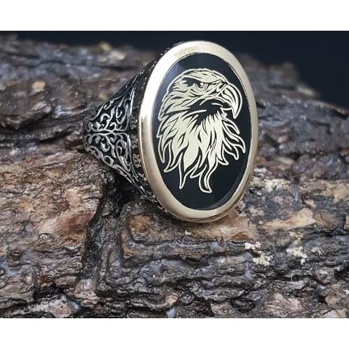 Unique New Original Hot Sale Rings Antique Black Eagle Biker 925 Silver Men Ring Male Boho Vintage Fine Jewelry Accessorie