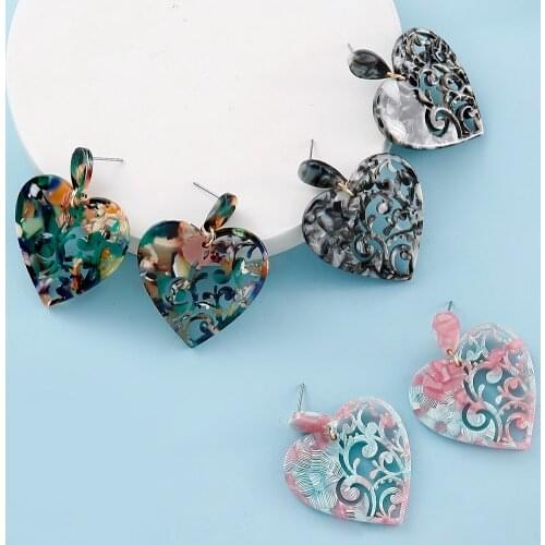 SophiaXuan Hawaiian Heart Earrings Acrylic Flower Dangling Drop Earring Jewelry Accessories New for Women Trend Handmade 6 Color