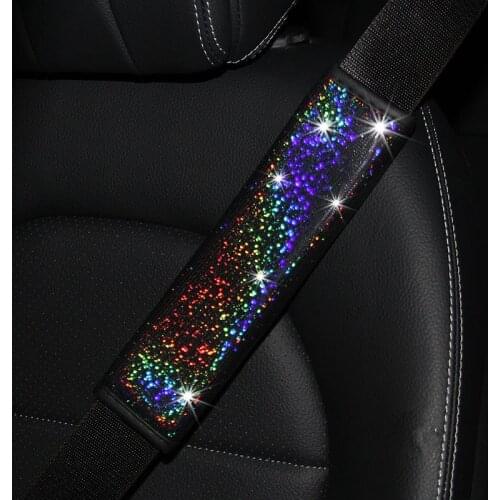 1PC Sky Bronzing Car Seat Belt Cover Blingling Diamond PU Leather Auto Safety Belt Shoulder Pad Support Protection