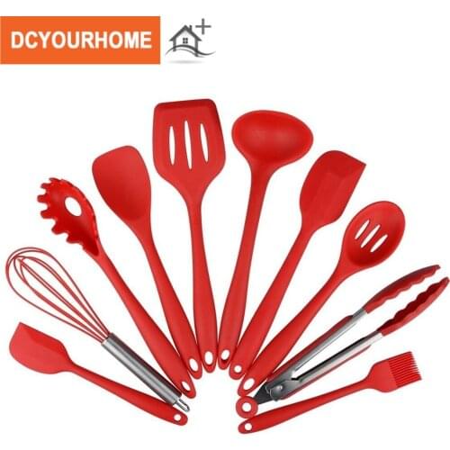 10Pcs/set Silicone Heat Resistant Kitchen Cooking Utensils Non-Stick Baking Tool Red