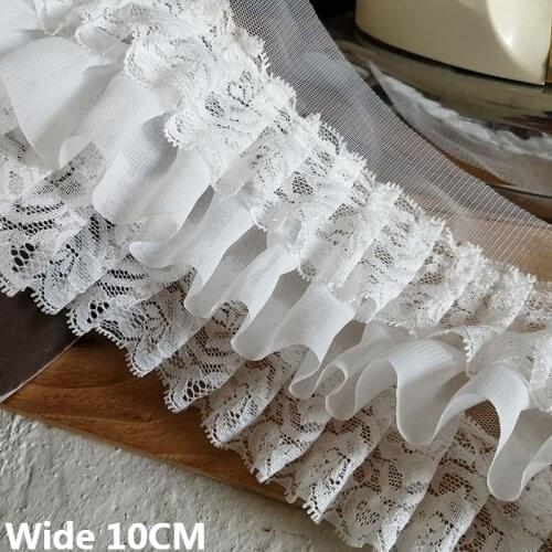 10CM Wide Three Layers Chiffon Pleated Fabric Embroidered Fringe Ribbon Dress Collar Ruffle Trim Wedding DIY Tassel Sewing Decor