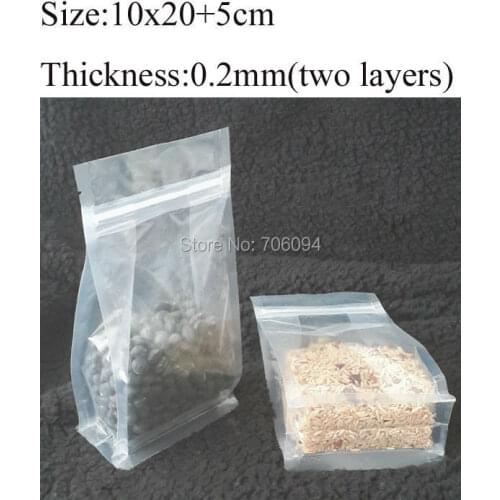 10x20+5cm Standup clear plastic bag,Ziplock clear flat bottom bellow pocket bag,rice,tea nuts packing bag,200pcs/lot