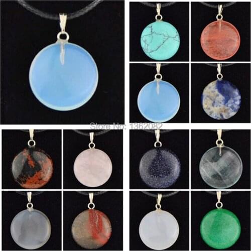 12pcs/lot Men Womens Fashion Jewelry Pink Crystal Round Natural Stone Pendants Necklace Lucky Gift MN482