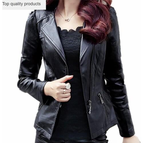 2020 Spring Autumn PU Leather Jacket Women Soft Faux Leather Coat Short Slim Black Motorcycle Jackets Plus Size 5xl 6xl YQ103