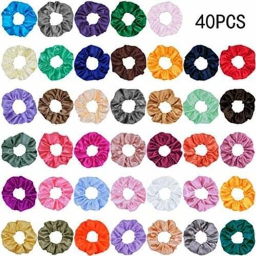 40/28 Pcs Silk Satin Scrunchie Set Women Strong Elastic Hair Bands Ponytail Holder Female Colorful Traceless Elastic Hair Bands