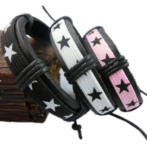 5pcs Personality multi-layer leather wristbands braided rope pentagram bracelet lovers bracelet lovers love