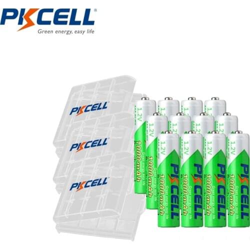 12PC PKCELL AAA battery 1.2V NIMH aaa rechargeable battery low self discharging batteries AA 1000mah pilas and 3pc battery box