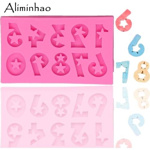 B1289 Pentagram number 0-9 DIY silicone mold fondant cake decorating tools chocolate gumpaste mould Cupcake dessert moulds