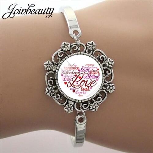 JOINBEAUTY Love Pink Red Heart Pattern Bracelet Handmade Glass Cabochon Dome Accessories Charm Jewelry For Lover Gifts HR01