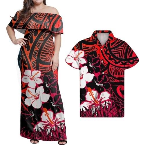 Jackherelook 2021 Hot Red Polynesain Tribal Hawaii Plumeria Brand Design Women Off Shoulder Dress Unixes Clothes Beach Dresses
