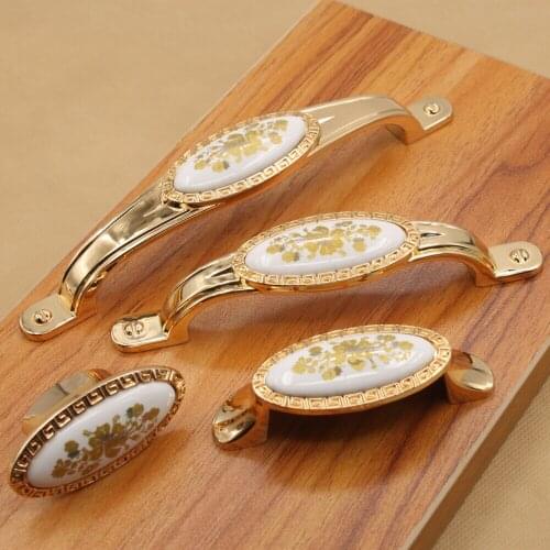 JD Modern Gold Luxury Zinc Alloy Ceramic Handle European Style Garden Cabinet Wardrobe Drawer Shoe Single Hole Handle