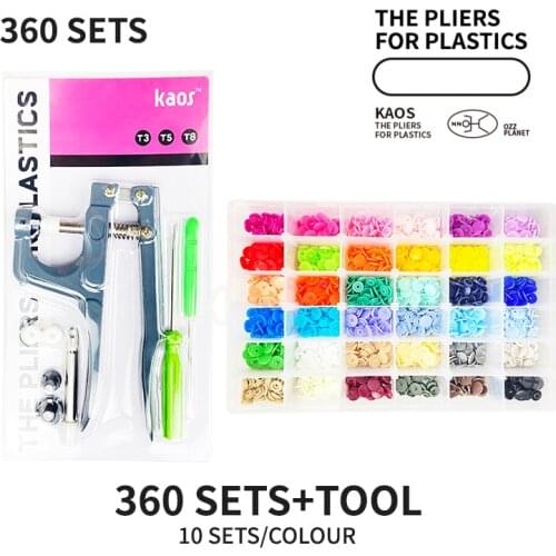 KAOS New Snap Pliers Tool Kit & Containers with 150/240 Sets T5 Plastic Resin Snap Button for DIY Sewing & Crafting