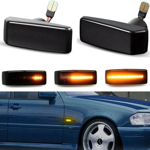 Smoked Lens Dynamic LED Side Marker Blinker Turn Signal Light Lamp For Mercedes-Benz W201 190 W202 W124 W140 R129 SL-CLASS