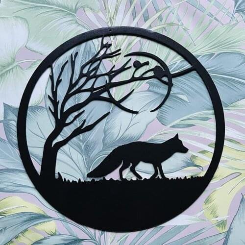 Metal Garden Art Patio And Home 3D Decor Metal Hanging Circle Creative Design Fox Metal Door Wall Hanging Decorations 30 X 30 cm