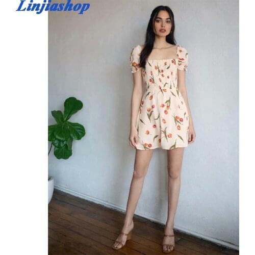 Fashion summer dress short sleeves elastic chic floral print holiday beach mini dress women femme vestidos