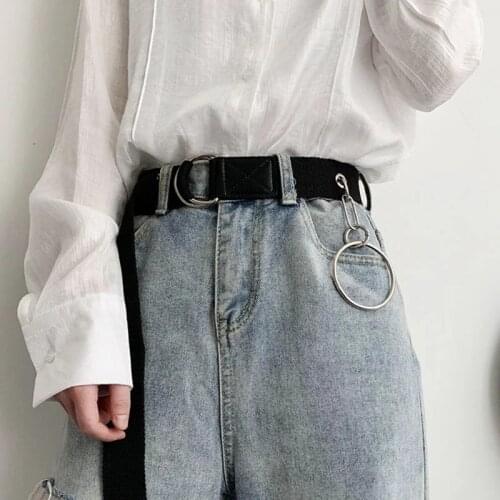 Fashion Men / Women Canvas Belt D Shaped Double Ring Buckle With Chain Multicolor All-Match Casual Jeans Trousers Strap