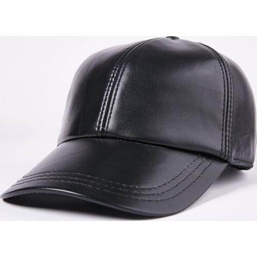 Mens Genuine Leather Hat Adult Baseball Cap Adjustable Fashion Caps Male Solid Color Warm Leisure Caps Sheepskin Hat B-7205