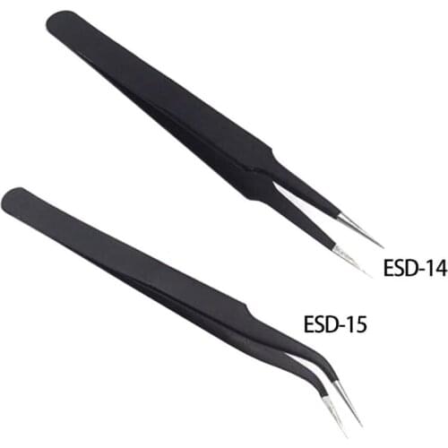 ESD-15 Anti-Static Steel Curved Bent Tip Tweezer Jewelry Nipper Repair Hand Tool