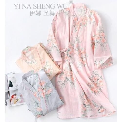 Kimono Pajama Yukata Japanese Style Floral Loose Long Sleepwear NightGown Cardigan Leisure Bathrobe Sleepwear Clothing Tracksuit