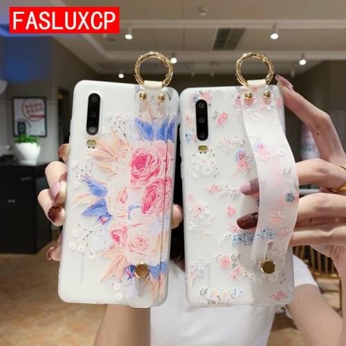 For Huawei P20 P30 P40 Pro Lite 3D Relief Floral Wristband Holder Cover for Huawei Mate 30 20 Pro Nova 5T Honor 8X 9X 20