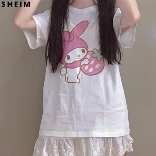Y2k Kawaii 100% Cotton Short Sleeve Loose Kpoping T-shirt Female My Melodyed Japanese Style Summer Student Girls Tops Tees 2000s