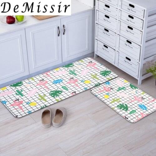 Fresh Lattice Flamingo Pattern Kitchen Carpet Doormat Non-slip Bedroom Bed Side Floor Rugs tapete tapis berbere