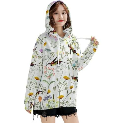 Floral Print Casual Loose Long-sleeved Round Neck Hoodies Sweatshirts Women Autumn Winter Warm Pullovers Ladies