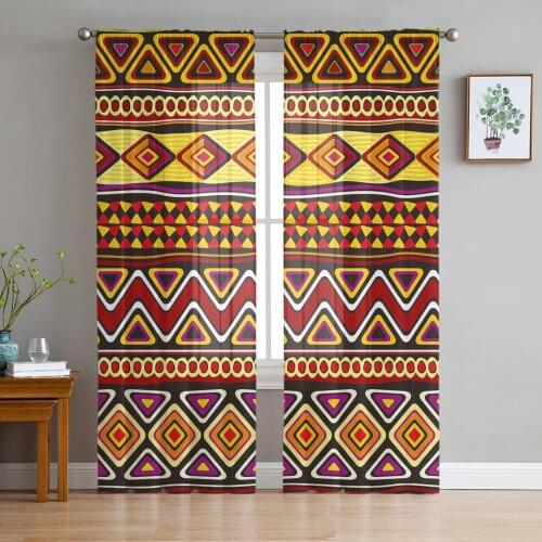Triangle African Art Ethnic Window Treatment Tulle Modern Sheer Curtains for Kitchen Living Room the Bedroom Curtains Decoration