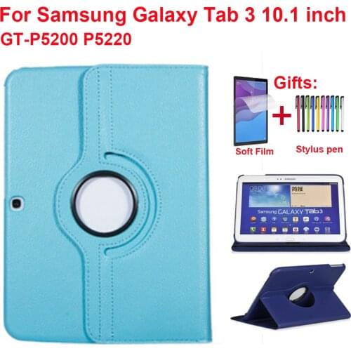 360 Rotating Case For Samsung Galaxy Tab 3 10.1 inch P5200 P5220 P5210 GT-P5200 Tab3 10.1 Cover PU Leather Stand Tablet Cover