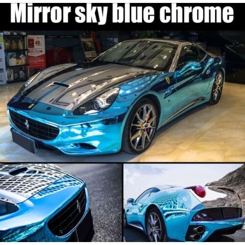 High stretchable sky blue Chrome Mirror Vinyl Wrap Film flexible Sticker Sheet emblem Car Bike Motor Body Cover